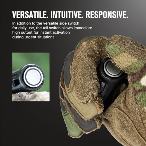 OLIGHT Warrior Nano Tactical Flashlight, 1200 Lumens Rechargeable LED Light with MCC Charger, Dual Switches EDC Light for Emergency, Outdoors and Camping (Black) - Image 5