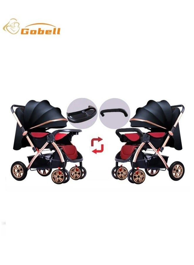 Gobell Luxury Foldable Sitting And Lying Big Wheel Shock Absorption Baby Single Stroller - Image 4