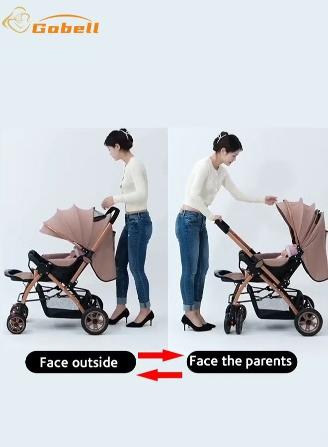 Gobell Luxury Foldable Sitting And Lying Big Wheel Shock Absorption Baby Single Stroller - Image 3