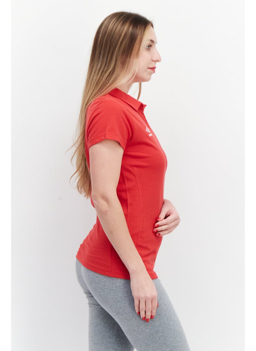 umbro Women Sportswear Fit Short Sleeve Training Polo Shirt , Red  - Image 4