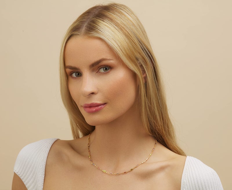 Barzel 18K Gold Plated Multi Stone Crystal Baguette Necklace for Women - Made In Brazil - Image 4