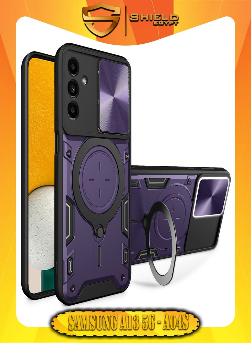 شيلد ايجيبت لهاتف سامسونج جالاكسي اية 13 5جى/ اية 04اس (Samsung Galaxy A13 5G/A04S) جراب حماية مع باب جرار لحماية عدسة  الكاميرا المدرعة مدمج بزاوية 360 درجة - (بنفسجى)