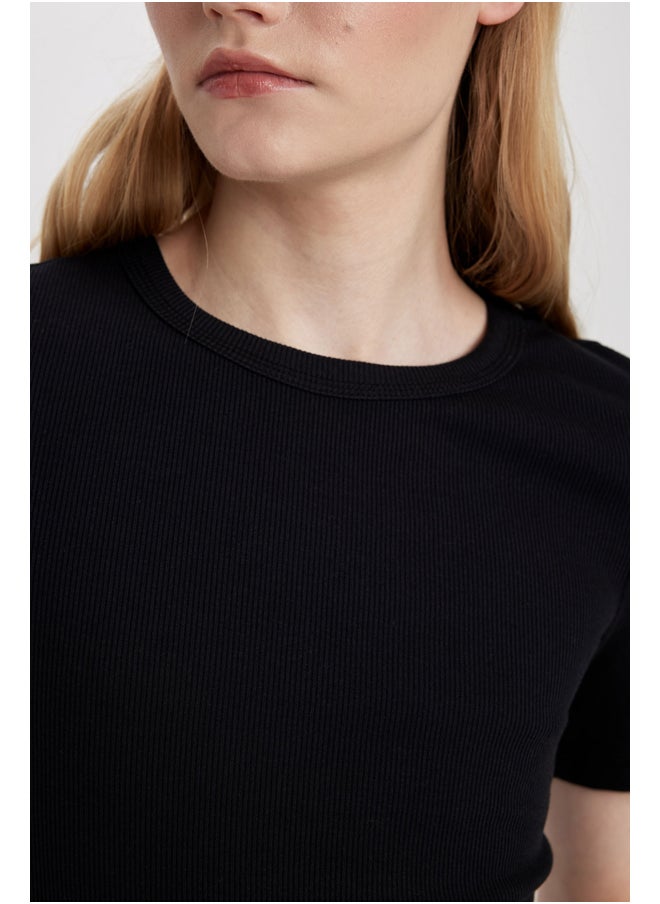 DeFacto - Woman Slim Fit Crew Neck Knitted Short Sleeve T-Shirt - Image 1