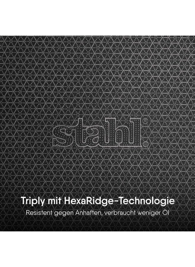 Stahl قدر ستال ثلاثي غير لاصق مع غطاء | قدر ستانلس ستيل مع قاعدة تحريض | قدر ثلاثي مقاوم للخدش | هجين 6328، قطر 28 سم، 4.4 لتر (يكفي 8 أشخاص) - Image 2