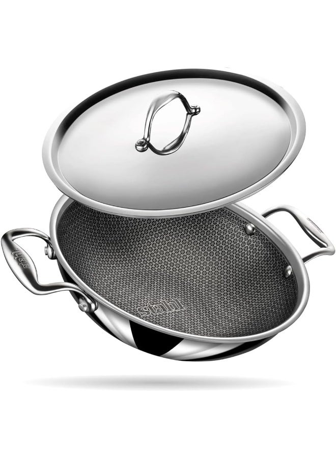 Stahl قدر ستال ثلاثي غير لاصق مع غطاء | قدر ستانلس ستيل مع قاعدة تحريض | قدر ثلاثي مقاوم للخدش | هجين 6328، قطر 28 سم، 4.4 لتر (يكفي 8 أشخاص) - Image 1