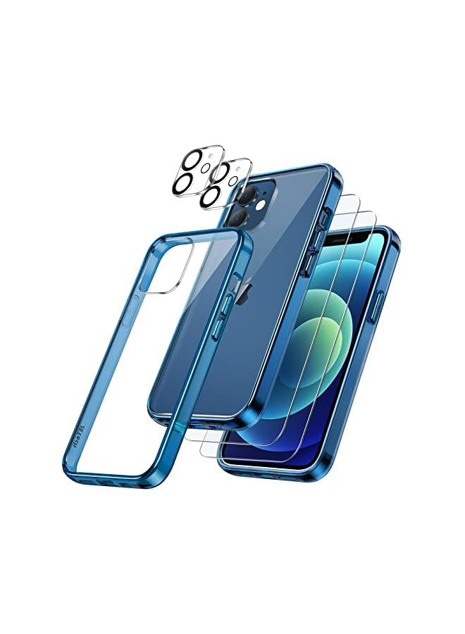 Jetech 3 In 1 Case For Iphone 12 6.1-Inch, With 2-Pack Screen Protector And 2-Pack Camera Lens Protector, Full Coverage Tempered Glass Film, Shockproof Bumper Phone Cover (Navy) - Image 2