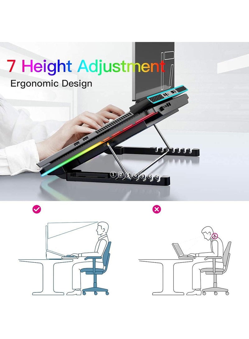 Laptop Cooling Pad, Gaming Notebook Cooler, Gaming Laptop Cooler, Laptop Fan Cooling Stand, with 6 Quiet Cooling Fans, The Wind Speed Adjustable, 7 Height Adjust, RGB Light 10 Modes - Image 5