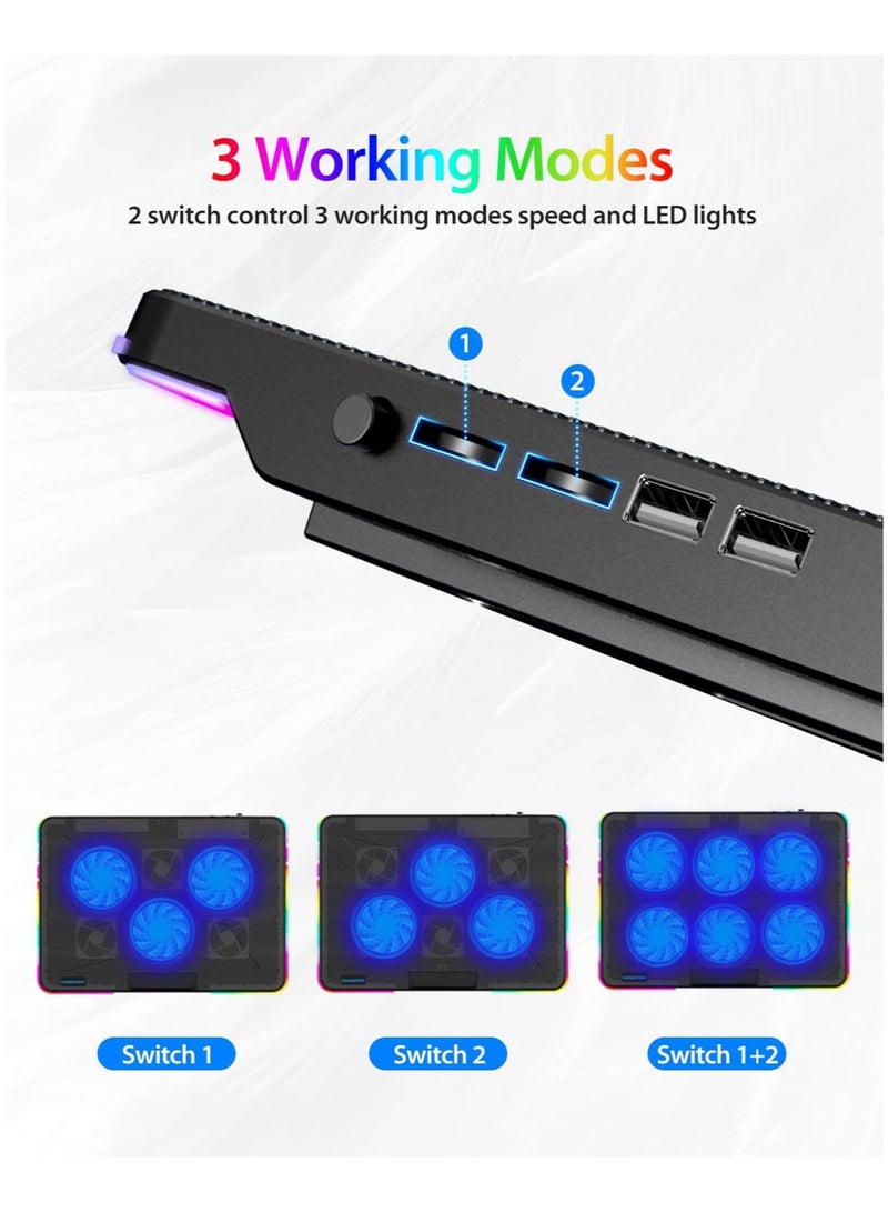 Laptop Cooling Pad, Gaming Notebook Cooler, Gaming Laptop Cooler, Laptop Fan Cooling Stand, with 6 Quiet Cooling Fans, The Wind Speed Adjustable, 7 Height Adjust, RGB Light 10 Modes - Image 4