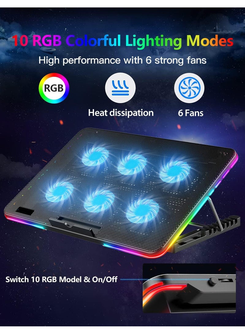 Laptop Cooling Pad, Gaming Notebook Cooler, Gaming Laptop Cooler, Laptop Fan Cooling Stand, with 6 Quiet Cooling Fans, The Wind Speed Adjustable, 7 Height Adjust, RGB Light 10 Modes - Image 2