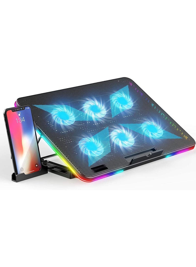 Laptop Cooling Pad, Gaming Notebook Cooler, Gaming Laptop Cooler, Laptop Fan Cooling Stand, with 6 Quiet Cooling Fans, The Wind Speed Adjustable, 7 Height Adjust, RGB Light 10 Modes - Image 1