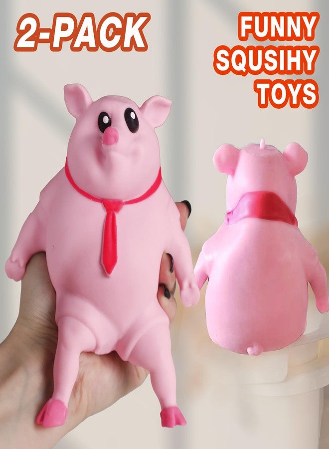 CHEROSIN خنزير لطيف قابل للضغط للأطفال والبالغين - عبوة 2 من ألعاب الضغط الحسية لتخفيف التوتر للخنزير، ألعاب حيوانات ممتدة مضحكة، لعبة خنزير مائية لسلّة عيد الفصح للأطفال المصابين بالتوحد و ADHD - Image 3