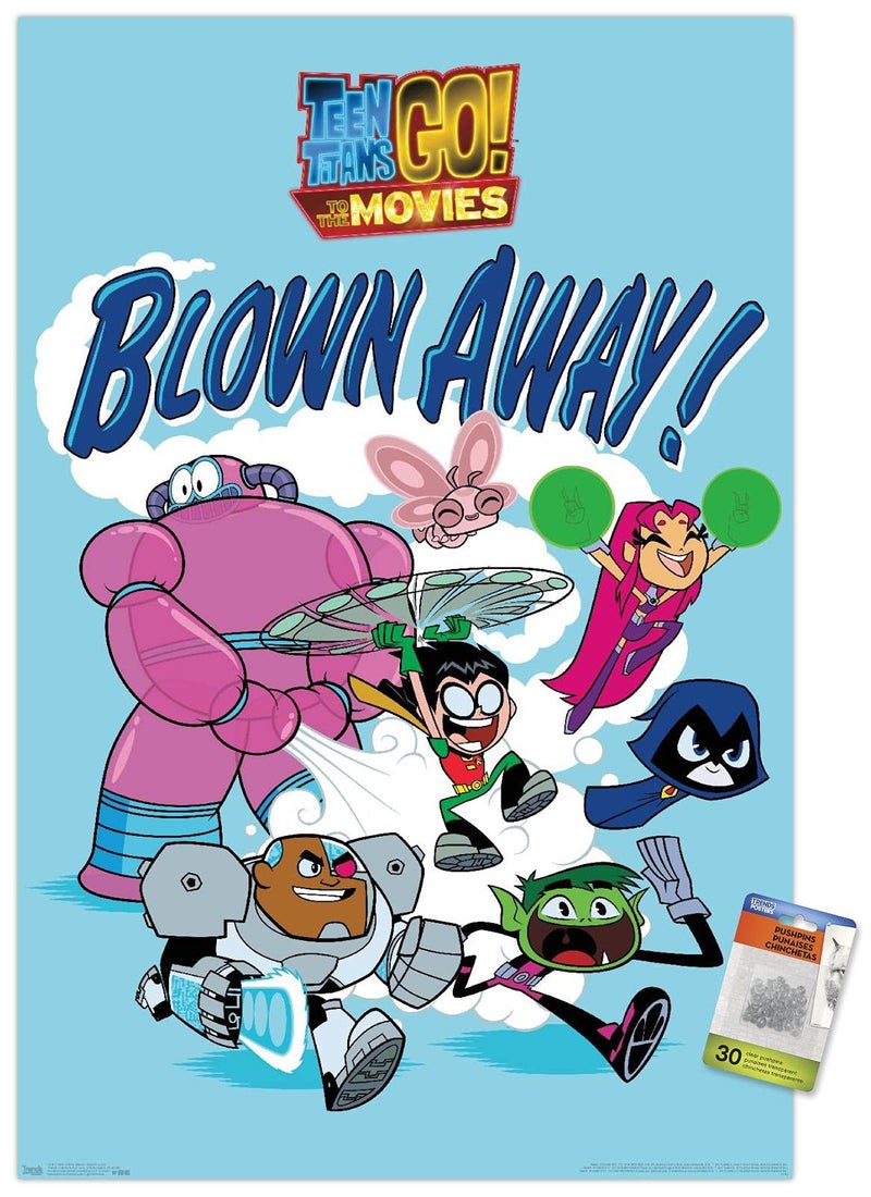 Trends International DC Comics Movie Teen Titans Go To The Movies Blown Away Wall Poster 2237 x 3400 Premium Poster Push Pin Bundle - Image 2