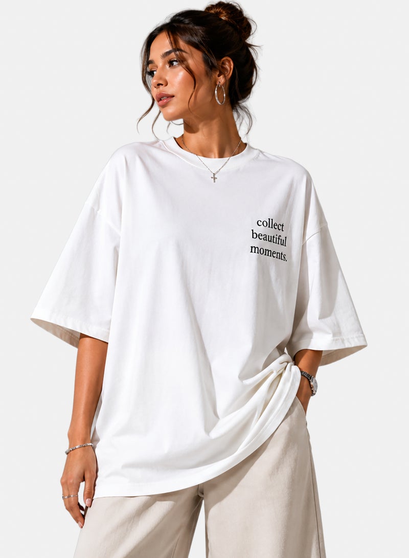 VALYA Women's Oversized 100% Cotton T-Shirt with Front & Back Print - Image 1