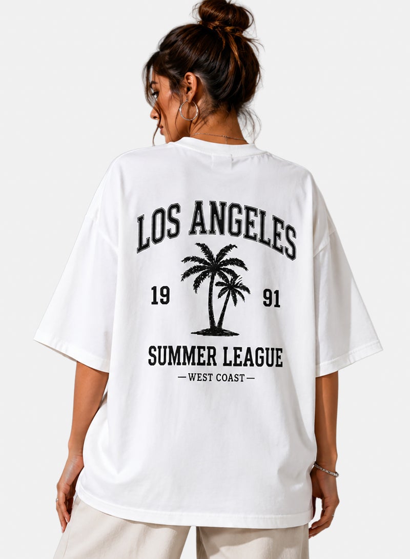 VALYA Women's Oversized 100% Cotton T-Shirt with Front & Back Print - Image 2