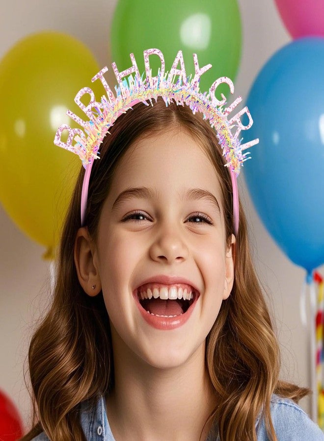 Jaciya Birthday Girl Glitter Headband for Women Girls Sparkling Pink Party Hair Accessories with Confetti Tinsel - Image 5