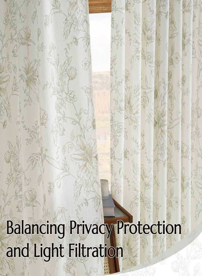 BILEEHOME Farmhouse Floral 90 Inch Curtains for Living Dining Room Bedroom Pinch Pleat Light Filtering Linen Curtains Sage Green Flower Pattern Printed French Country Boho Vintage Plated Drapes 90 Inches Long - Image 5