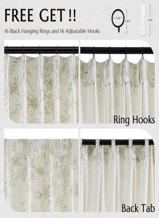 BILEEHOME Farmhouse Floral 90 Inch Curtains for Living Dining Room Bedroom Pinch Pleat Light Filtering Linen Curtains Sage Green Flower Pattern Printed French Country Boho Vintage Plated Drapes 90 Inches Long - Image 4