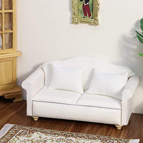 Cutemini Dollhouse Couch Miniature Furniture Sofa with Pillows for Living Room Desktop Decoration Fabric Sofa Mini Home Scene Accessories Ornament Sofa Set White - Image 5