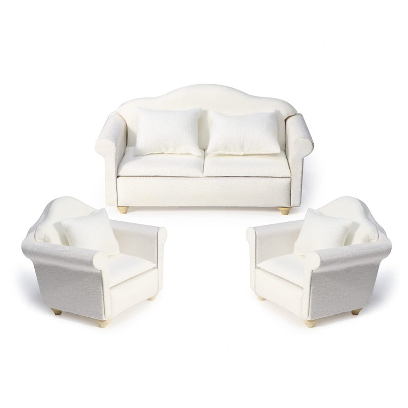 Cutemini Dollhouse Couch Miniature Furniture Sofa with Pillows for Living Room Desktop Decoration Fabric Sofa Mini Home Scene Accessories Ornament Sofa Set White - Image 3