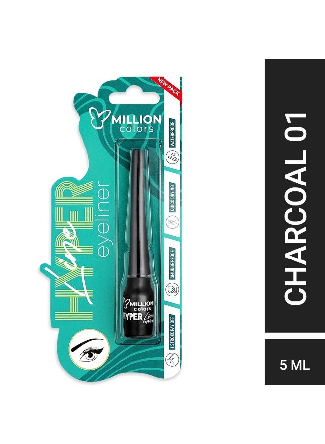 Million Colors Waterproof Liquid Eyeliner Black | Matte Finish Smudge-Proof Sweatproof Quick Dry | Long Lasting Up to 12 Hours | High Precision Applicator | 5ML | Charcoal 01 - Image 3