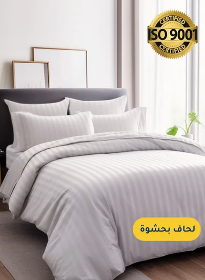 Master Home Textile Microfiber Hotel Comforter Sets, Fits 120 cm x 200 cm Size Bed, Duvet Filling Included, 5 Pcs Single Size, Hotel Stripe Pattern