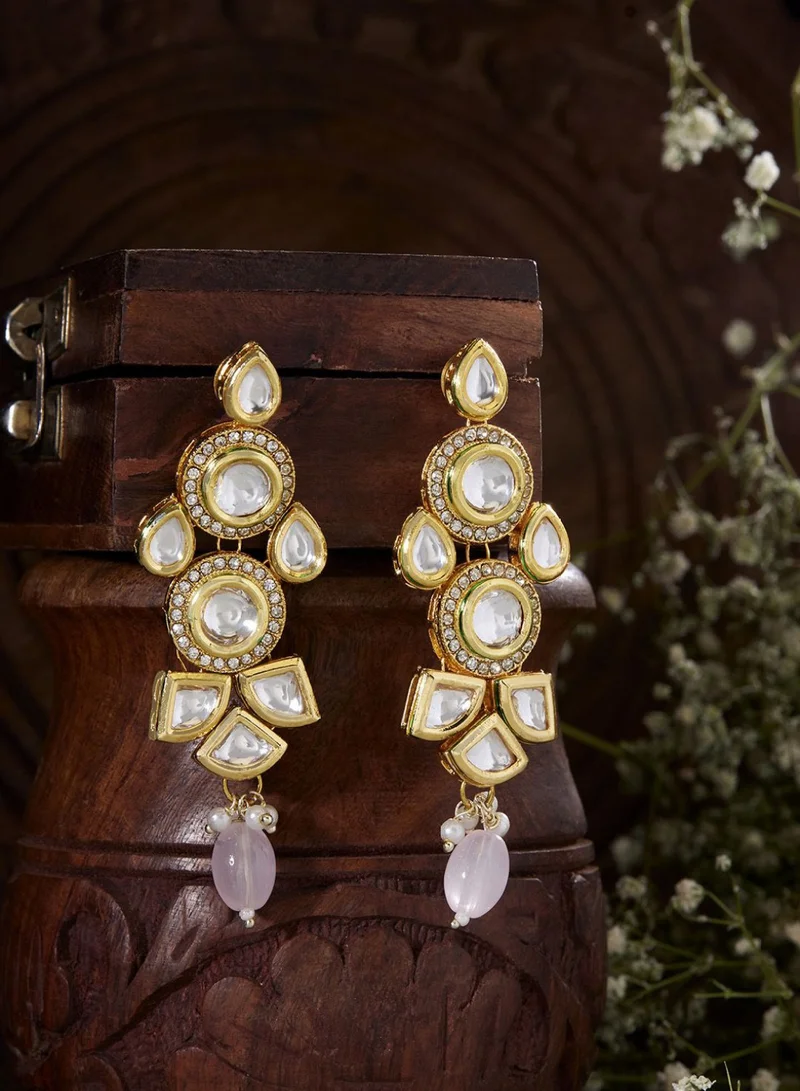 Priyaasi Kundan-Studded  Beaded Contemporary Drop Earrings
