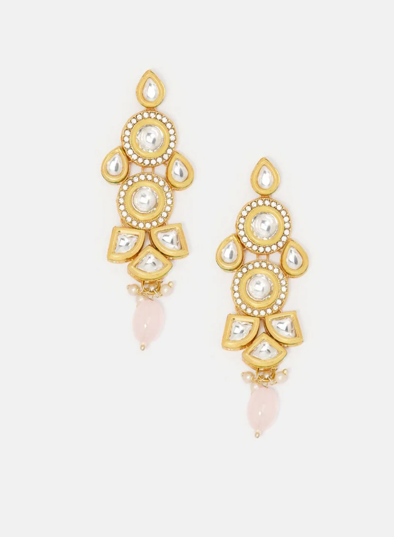 Priyaasi Kundan-Studded  Beaded Contemporary Drop Earrings