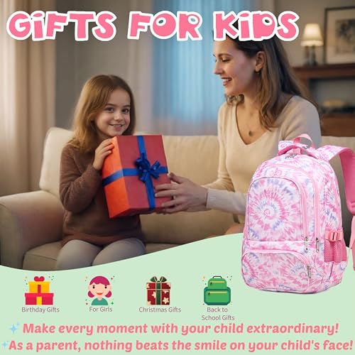 BLUEFAIRY Kids Backpack for Girls Elementary Primary Middle School Bags for Aged 8-10 for Teens Childs Bookbags Back to School Book Bags Gifts Mochilas para NiÃ±as de 6 7 8 9 10 AÃ±os Tie-dye Pink - Image 4