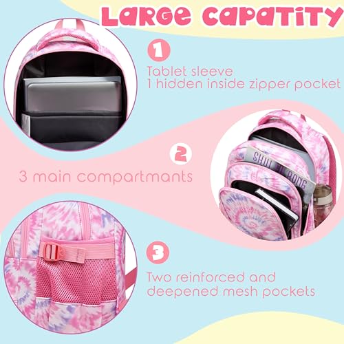 BLUEFAIRY Kids Backpack for Girls Elementary Primary Middle School Bags for Aged 8-10 for Teens Childs Bookbags Back to School Book Bags Gifts Mochilas para NiÃ±as de 6 7 8 9 10 AÃ±os Tie-dye Pink - Image 3