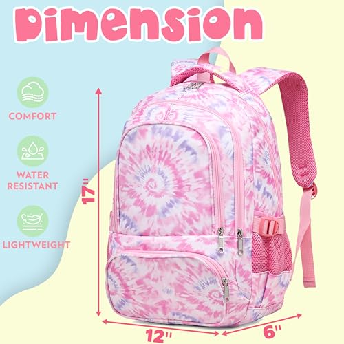 BLUEFAIRY Kids Backpack for Girls Elementary Primary Middle School Bags for Aged 8-10 for Teens Childs Bookbags Back to School Book Bags Gifts Mochilas para NiÃ±as de 6 7 8 9 10 AÃ±os Tie-dye Pink - Image 2