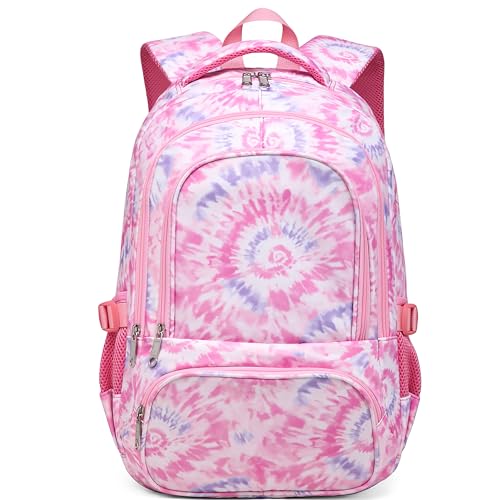 BLUEFAIRY Kids Backpack for Girls Elementary Primary Middle School Bags for Aged 8-10 for Teens Childs Bookbags Back to School Book Bags Gifts Mochilas para NiÃ±as de 6 7 8 9 10 AÃ±os Tie-dye Pink - Image 1