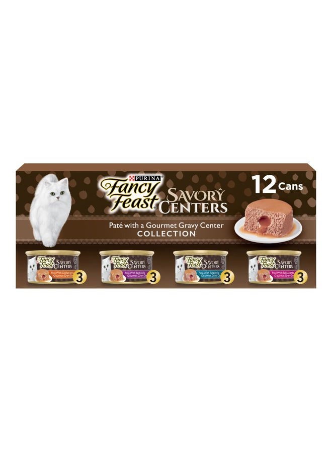 Fancy Feast Purina Pate Wet Cat Food Variety Pack, Savory Centers Pate With a Gravy Center - (2 Packs of 12) 3 oz. Pull-Top Cans - Image 1
