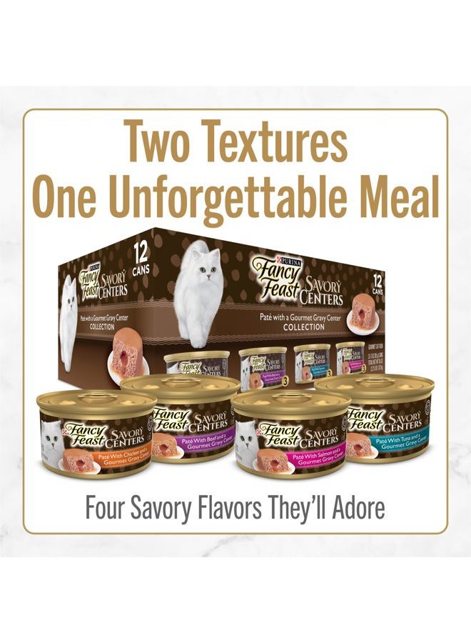 Fancy Feast Purina Pate Wet Cat Food Variety Pack, Savory Centers Pate With a Gravy Center - (2 Packs of 12) 3 oz. Pull-Top Cans - Image 4