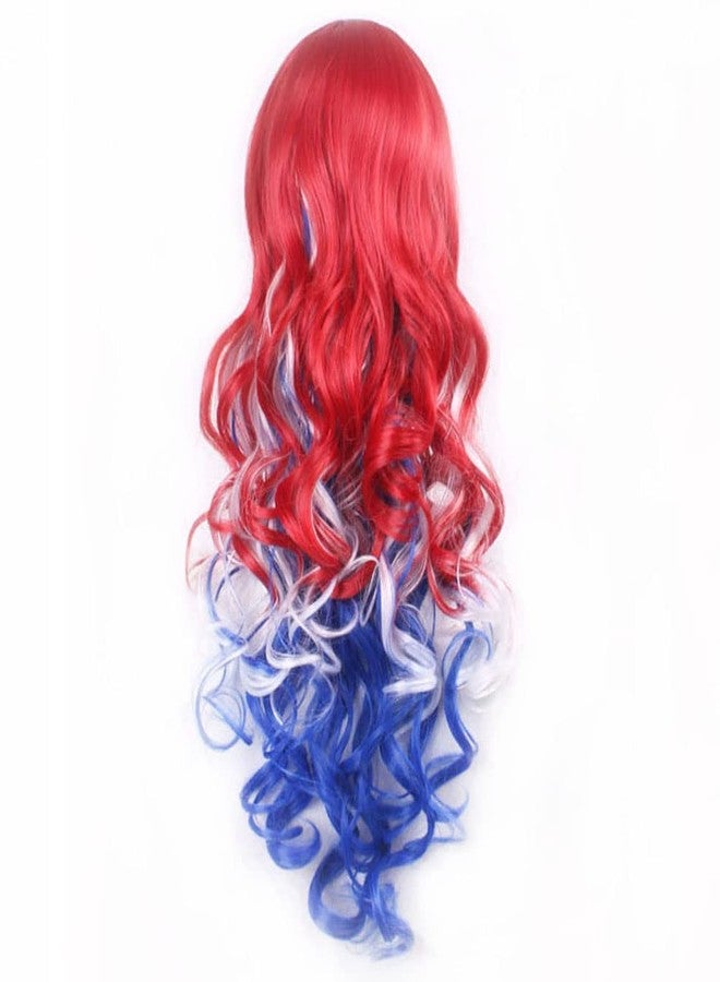 MAGQOO Blue Red White Wig for Women 4th of July Wigs Long Curly Red Blue White Wig with Bangs Colored Hair Wigs Fourth of July Party - Image 5