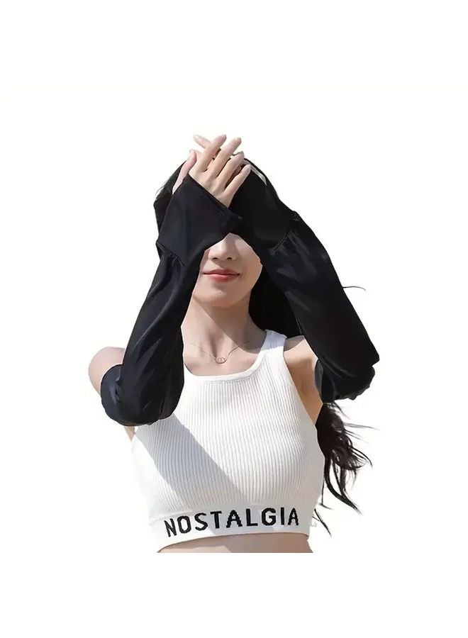 Black Unisex Sun Protection Arm Sleeves Lightweight Elastic for Outdoor Cycling - Image 1