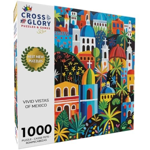 Cross & Glory Cross Glory Vivid Vistas of Mexico 1000 Piece Jigsaw Puzzle for Adults Vibrant Folk Art Puzzle Best New Mexican City Puzzle EcoFriendly Challenging - Image 5