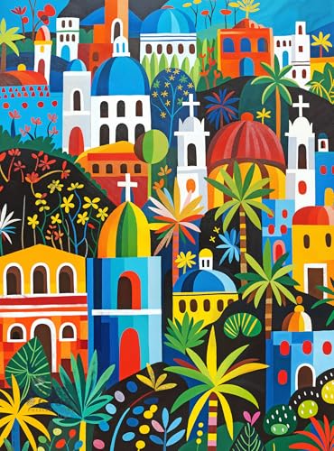 Cross & Glory Cross Glory Vivid Vistas of Mexico 1000 Piece Jigsaw Puzzle for Adults Vibrant Folk Art Puzzle Best New Mexican City Puzzle EcoFriendly Challenging - Image 1
