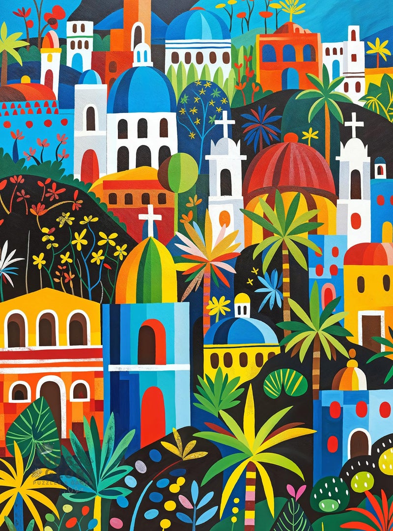 Cross & Glory Cross Glory Vivid Vistas of Mexico 1000 Piece Jigsaw Puzzle for Adults Vibrant Folk Art Puzzle Best New Mexican City Puzzle EcoFriendly Challenging - Image 3