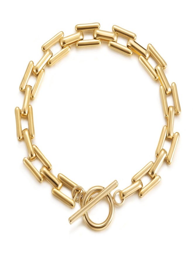 WISTIC Chunky Gold Bracelet for Women, 8.0 inches Statement Cuban Link Bracelet with Toggle Clasp, 14k Gold Plated Lock Square Bracelets - Image 1