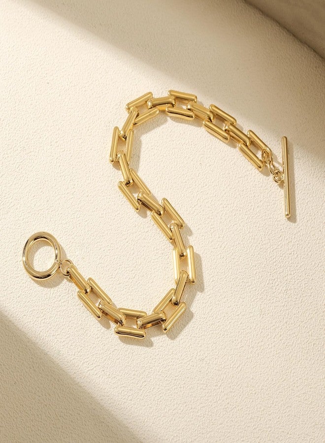 WISTIC Chunky Gold Bracelet for Women, 8.0 inches Statement Cuban Link Bracelet with Toggle Clasp, 14k Gold Plated Lock Square Bracelets - Image 3