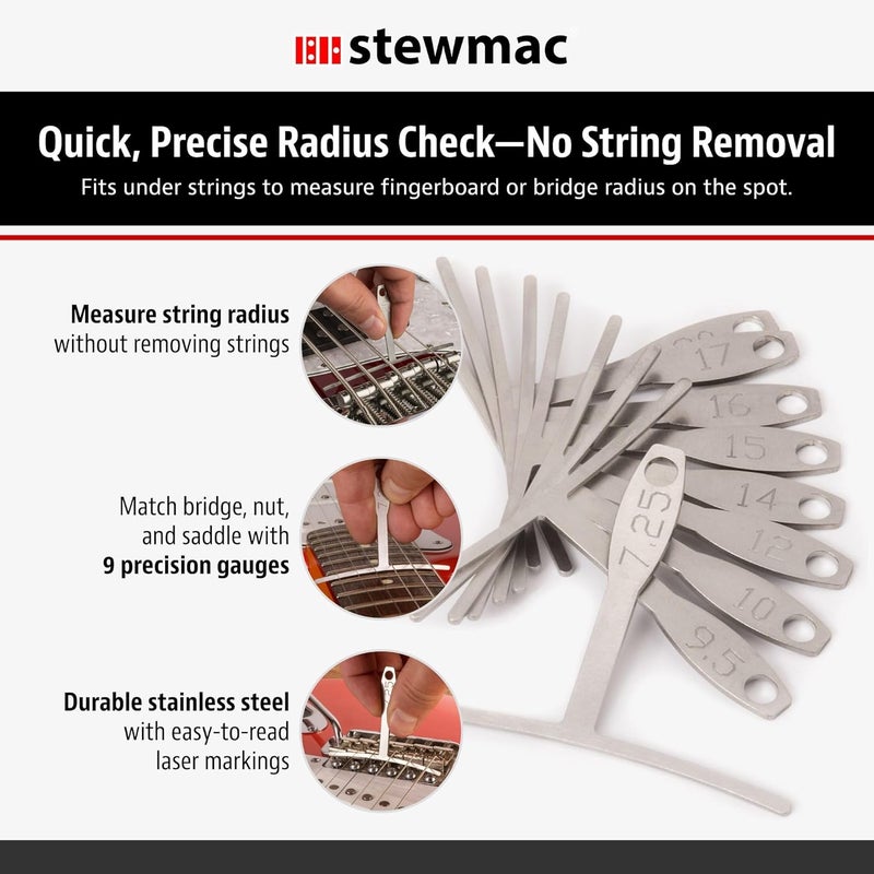 StewMac Understring Radius Gauges, Set of 9, Standard Width for Guitar Setup, for 6-String Guitars and Most 4-String Basses - Image 2