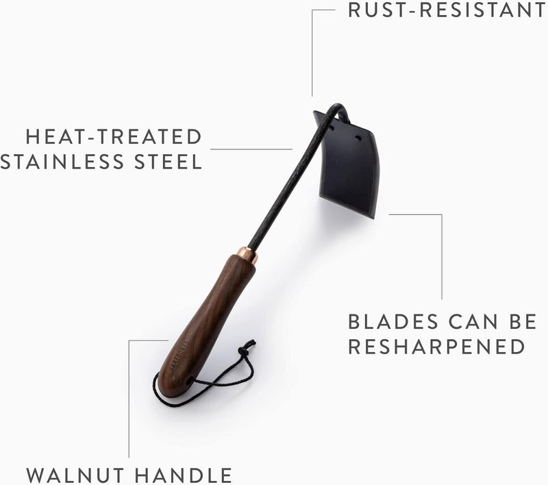 Barebones Square Hand Hoe - Garden Hoe for Weeding with a Long Handle - Japanese Gardening Tool, Sickle Garden Tool (Black/Walnut) - Image 2