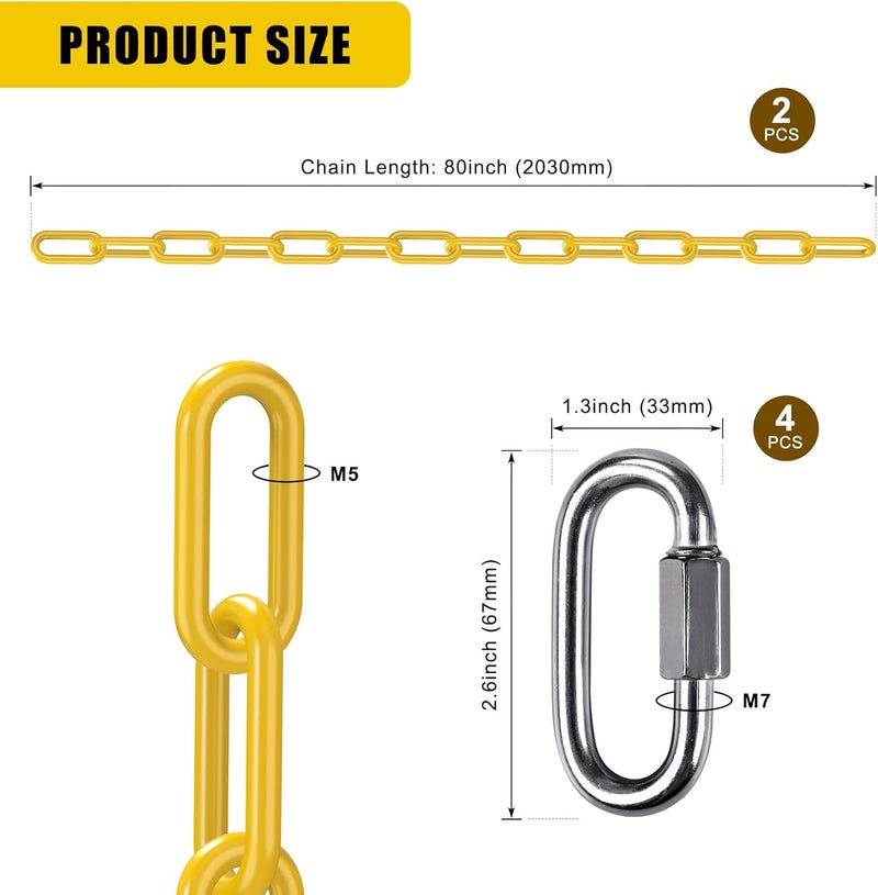 BeneLabel 2Pcs 100" Coated Swing Chain with Carabiners 1000 LBs Capacity Heavy Duty Hanging Chains Porch Swing Chains with Hooks Yellow Chain for Hammock Chairs, Tree Swing, Hanging Chair, Heavy Bags - Image 5