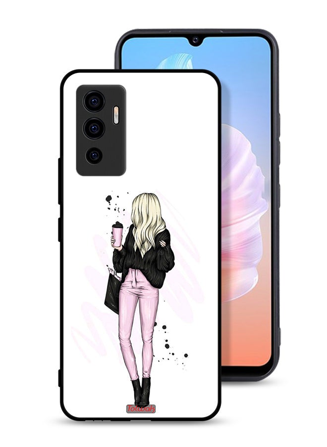 Tolwak Vivo V23e Protective Case Cover Girl Holding Coffee Cup Art - Image 1