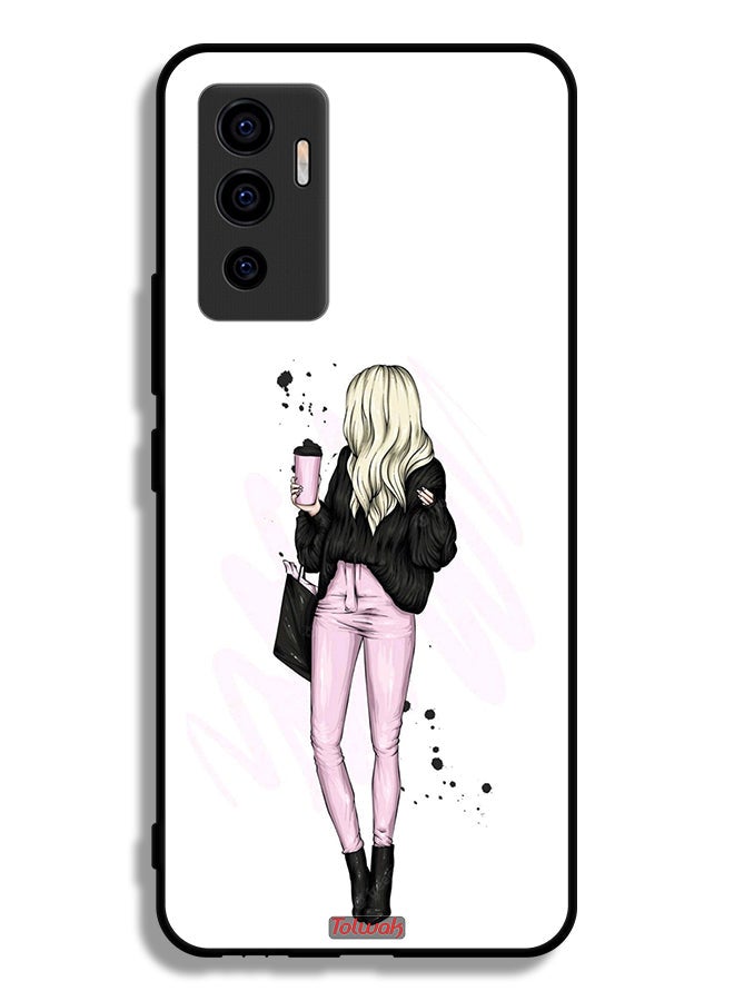 Tolwak Vivo V23e Protective Case Cover Girl Holding Coffee Cup Art - Image 2
