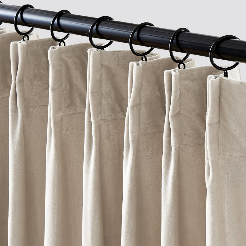 Lazzzy Beige Blackout Velvet Curtains 84 Inch Length Pinch Pleated Thermal Insulated Room Darkening Drapes Luxury Back Tab Window Treatments for Bedroom Living Room 2 Panels, 52 x 84 Inch, Cream - Image 2