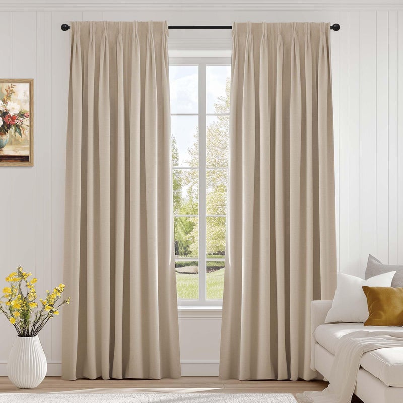Lazzzy Beige Blackout Velvet Curtains 84 Inch Length Pinch Pleated Thermal Insulated Room Darkening Drapes Luxury Back Tab Window Treatments for Bedroom Living Room 2 Panels, 52 x 84 Inch, Cream - Image 1