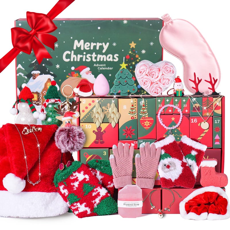 Ithmahco Advent Skincare Calendar for Teen Girls Adult Christmas Gifts For Women 24 Day Advent Beauty Calendar 2025 With Makeup Kit Bath Bomb Spa Jewelry Santa Hat Holiday Countdown Gift Sets for Mom Wife Daughter Sister - Image 2