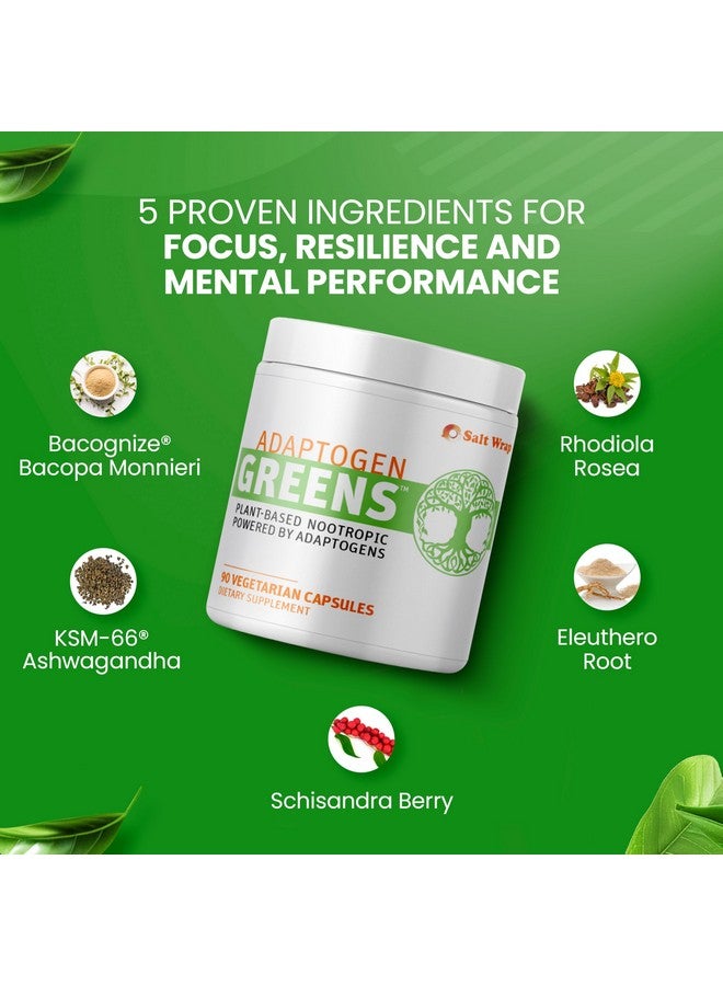 SaltWrap Adaptogen Greens - Mind-Body Resilience Formula - Caffeine-Free Nootropic for Stress, Focus, and Cognitive Performance - 90 Capsules - Image 5