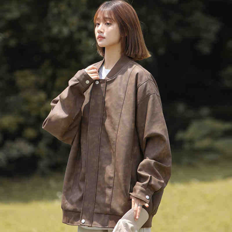 NASA Japanese Washed PU Leather Jacket Women's Coat Spring and Autumn New Fashion Brand American All-match Baseball Suit Leather Jacket - Image 1